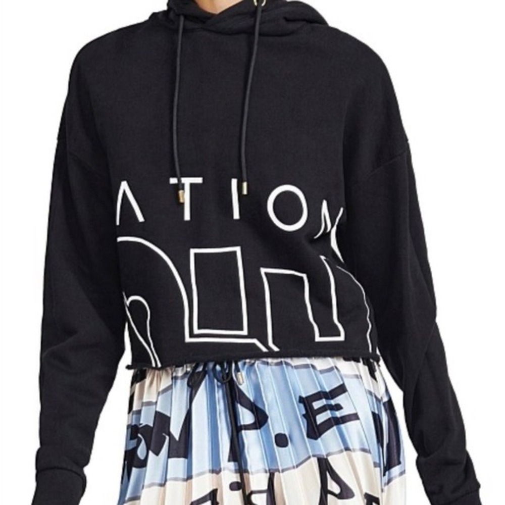 PE Nation Black Cropped Hoodie Graphic Logo Sweatshirt Gym Yoga